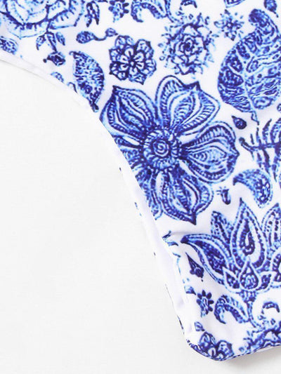 Flower Print Bandeau Bikini Set-swimwear-Des Mess