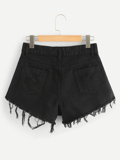 Frayed Hem Ripped Denim Shorts-bottom-Des Mess