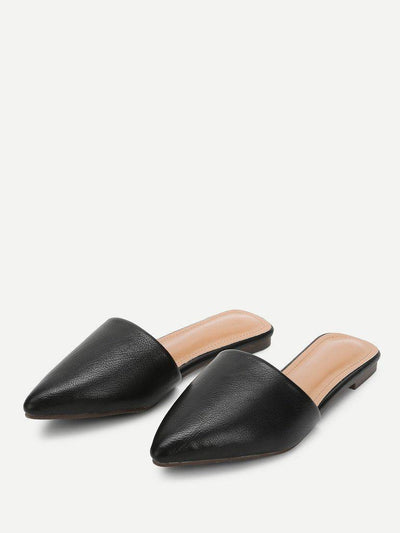 PU Pointed Toe Flat Mules-shoes-Des Mess