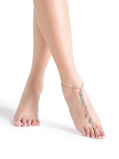 Silver Leaf Charm Foot Anklet-jewelry-Des Mess