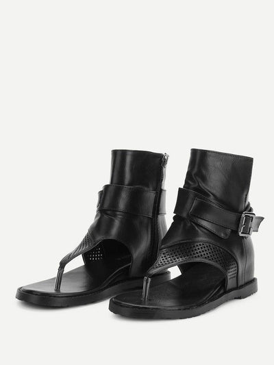 T-strap Buckle Detail Wedge Sandals-shoes-Des Mess