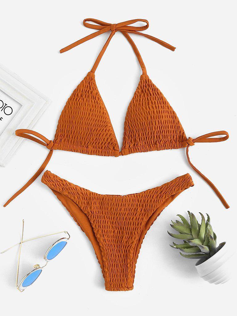Tie Back Shirred Triangle Bikini Set--Des Mess