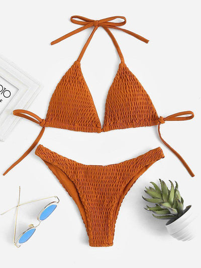 Tie Back Shirred Triangle Bikini Set--Des Mess