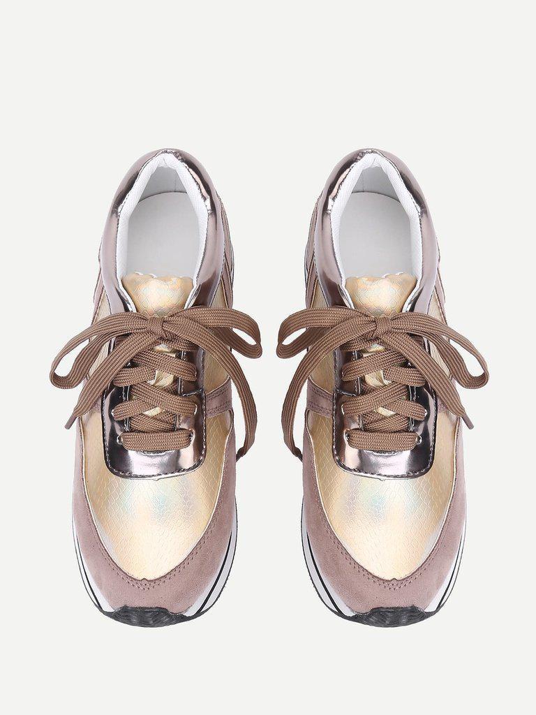 Striped Detail Lace Up PU Sneakers-shoes-Des Mess