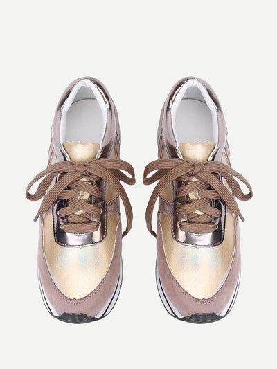 Striped Detail Lace Up PU Sneakers-shoes-Des Mess