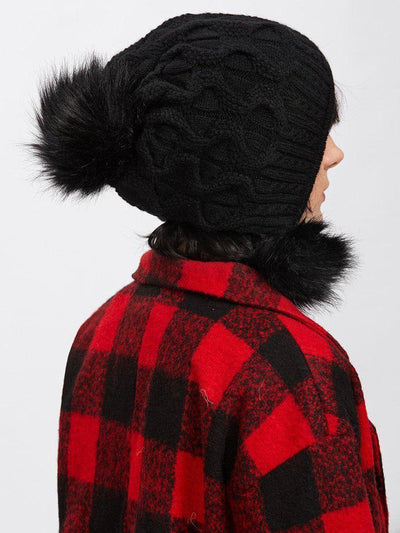 Pom Pom Cable Knit Beanie Hat--Des Mess