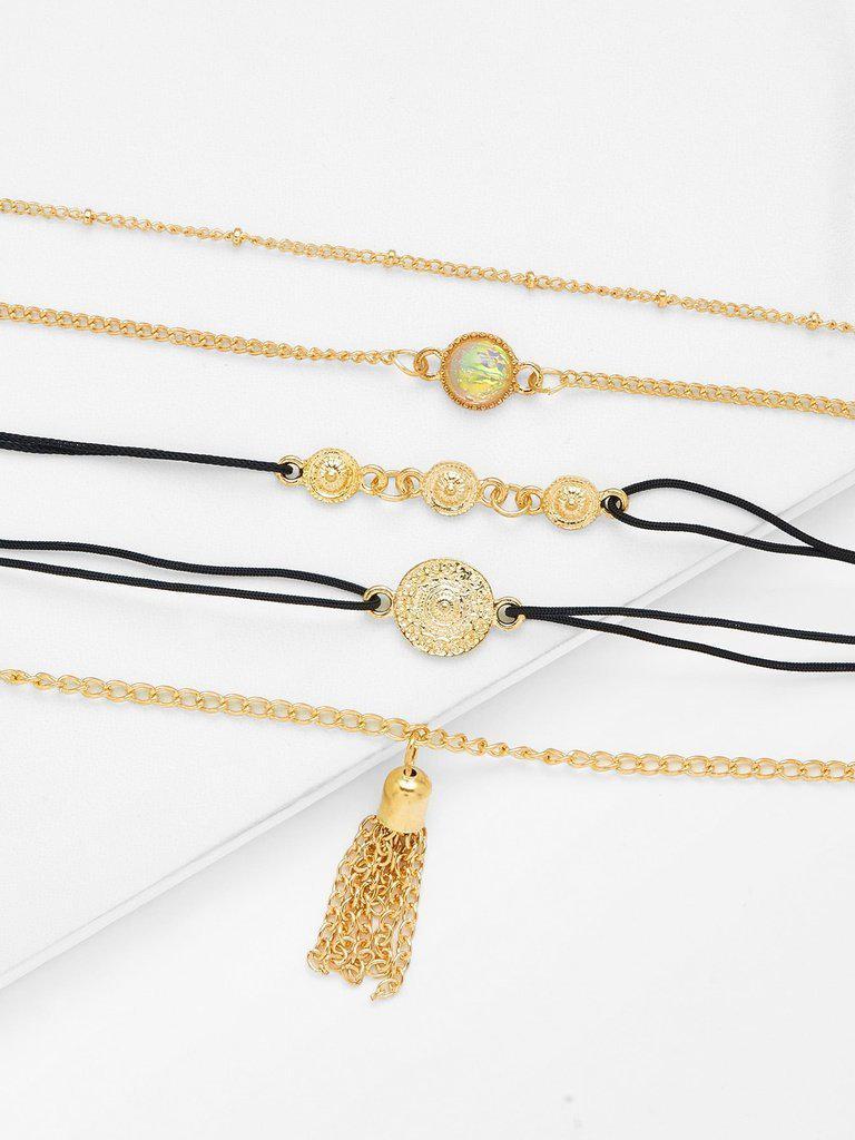 Tassel Detail Link Bracelet Set 5Pcs--Des Mess