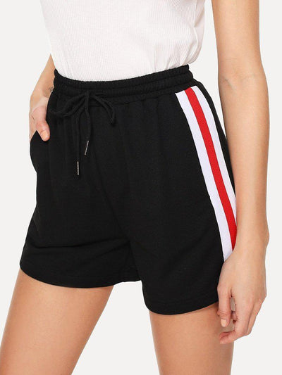 Striped Tape Side Drawstring Waist Shorts-bottom-Des Mess