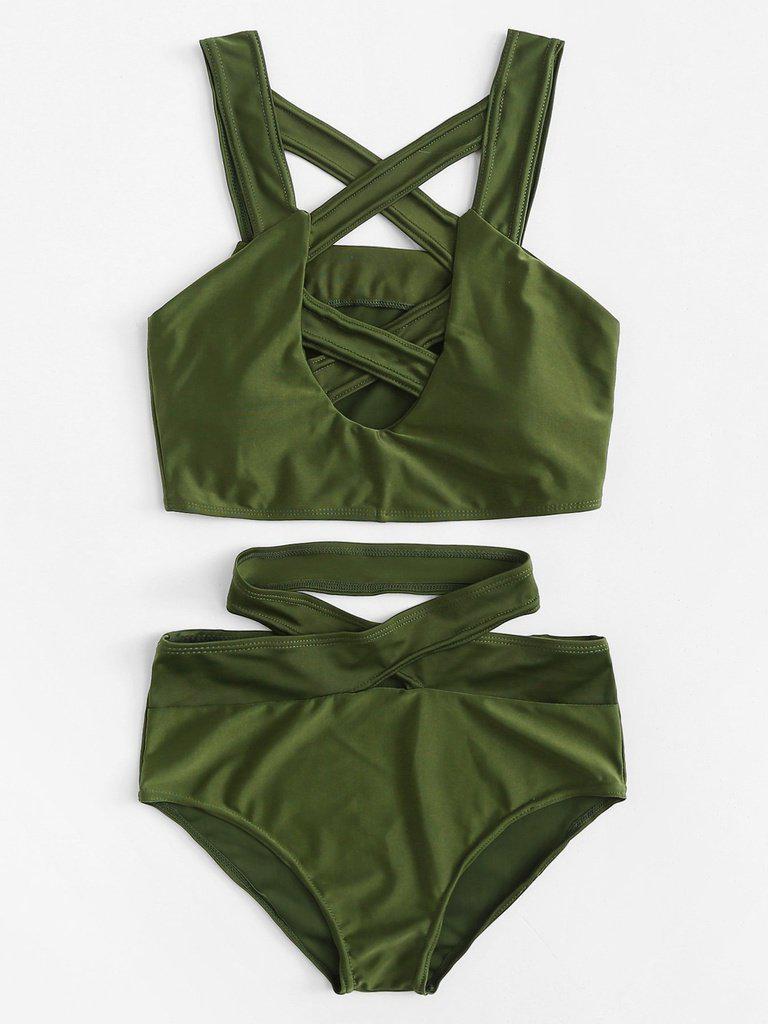 Criss Cross Cut Front High Waist Bikini Set-swimwear-Des Mess