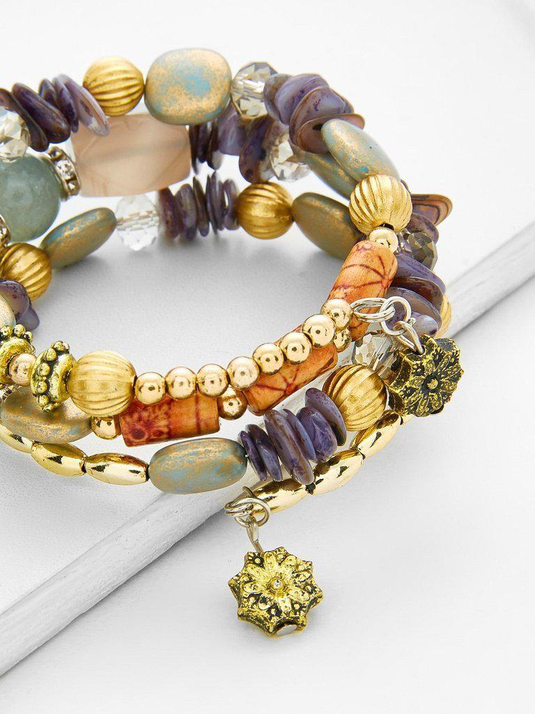 Flower Charm Beaded Layered Bracelet--Des Mess