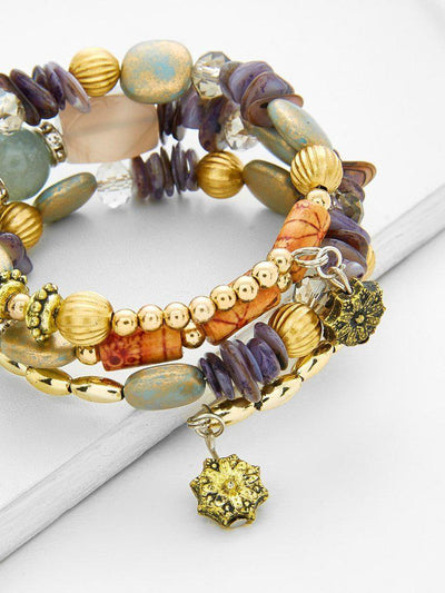 Flower Charm Beaded Layered Bracelet--Des Mess