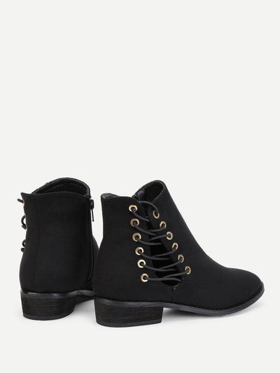 Criss Cross Strap Side Suede Ankle Boots-shoes-Des Mess