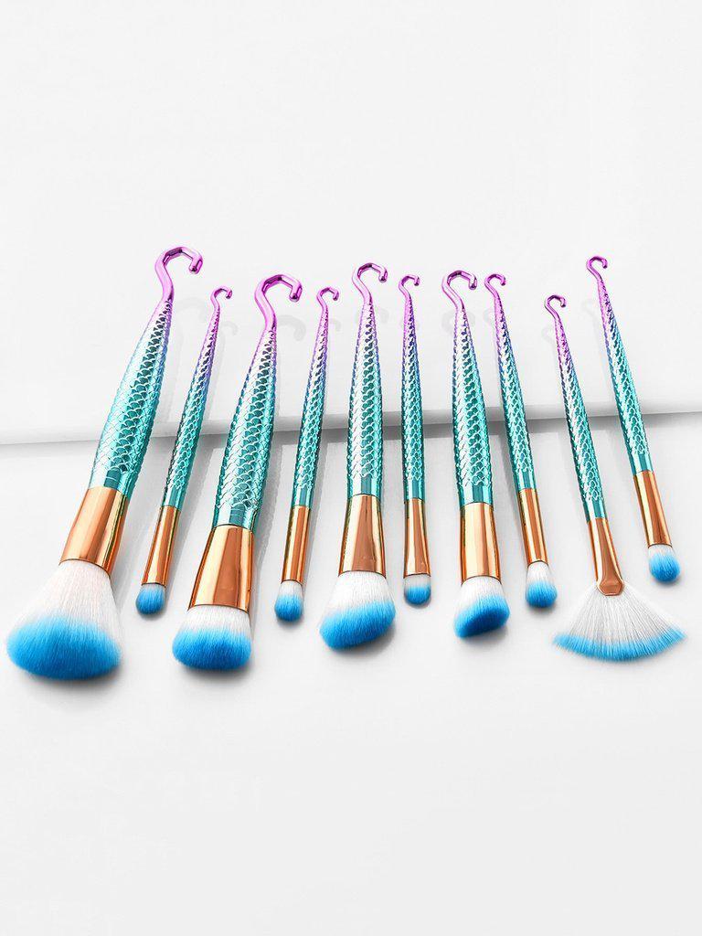 Mermaid Handle Makeup Brush Set 10pcs--Des Mess