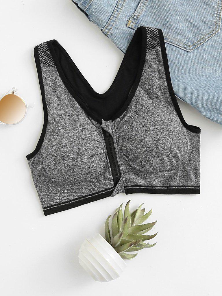Zipper Front High Impact Sports Bra-sportswear-Des Mess