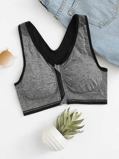 Zipper Front High Impact Sports Bra-sportswear-Des Mess