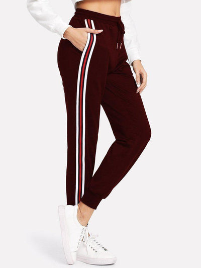 Striped Tape Side Drawstring Sweatpants-bottom-Des Mess