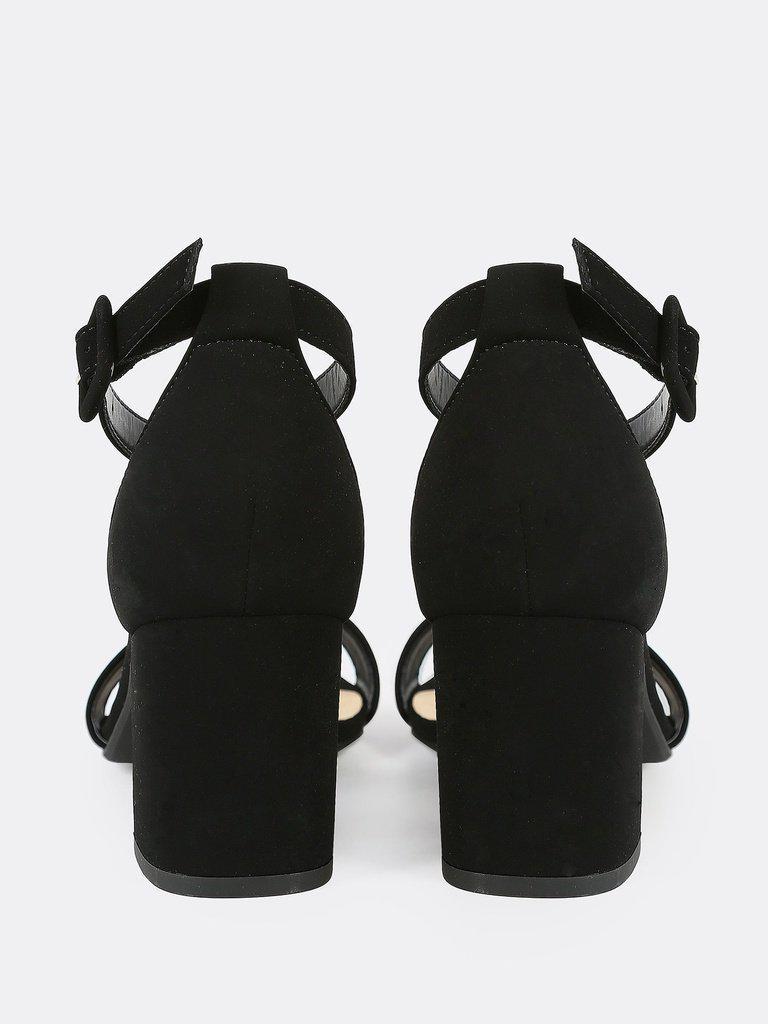 Single Band Ankle Strap Chunky Low Heels BLACK-shoes-Des Mess