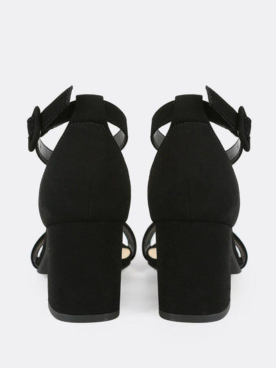 Single Band Ankle Strap Chunky Low Heels BLACK-shoes-Des Mess