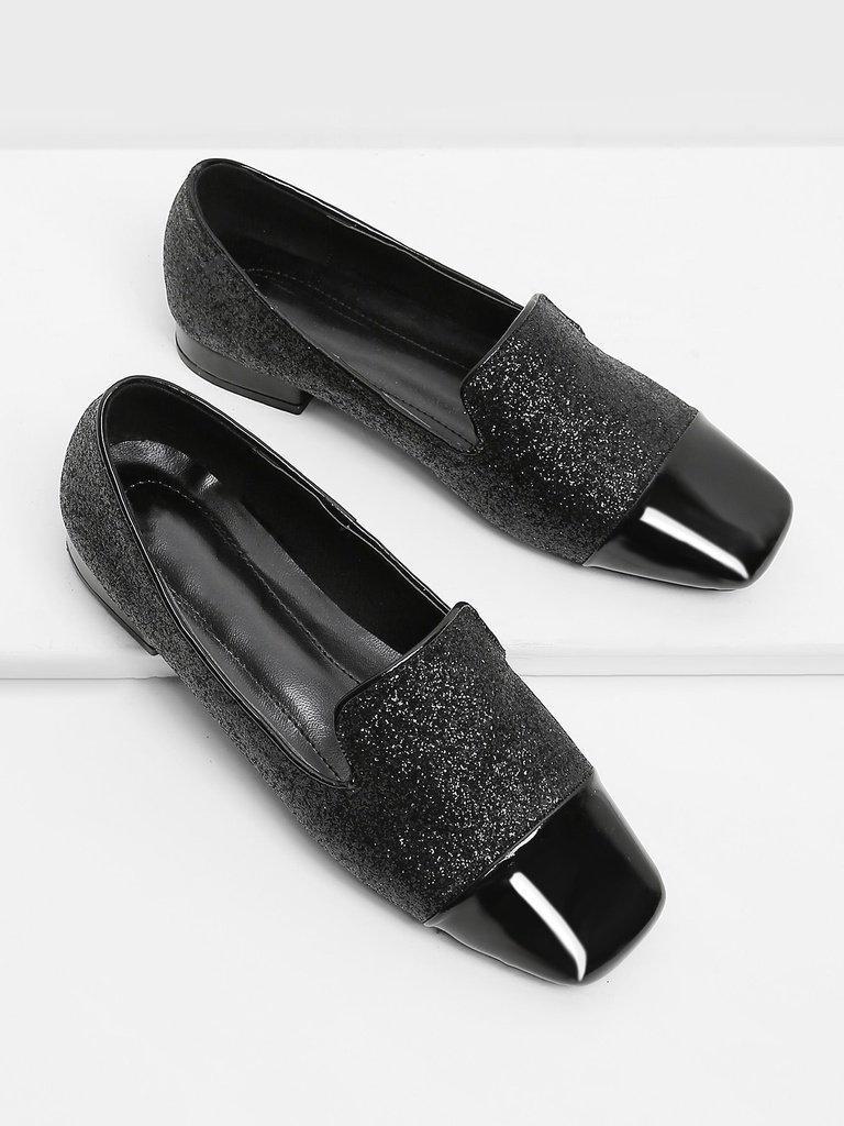 Square Toe Glitter Loafers-shoes-Des Mess