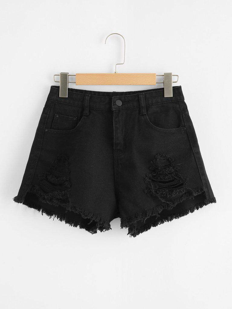 Raw Hem Ripped Denim Shorts-bottom-Des Mess