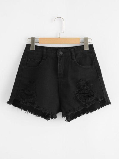 Raw Hem Ripped Denim Shorts-bottom-Des Mess