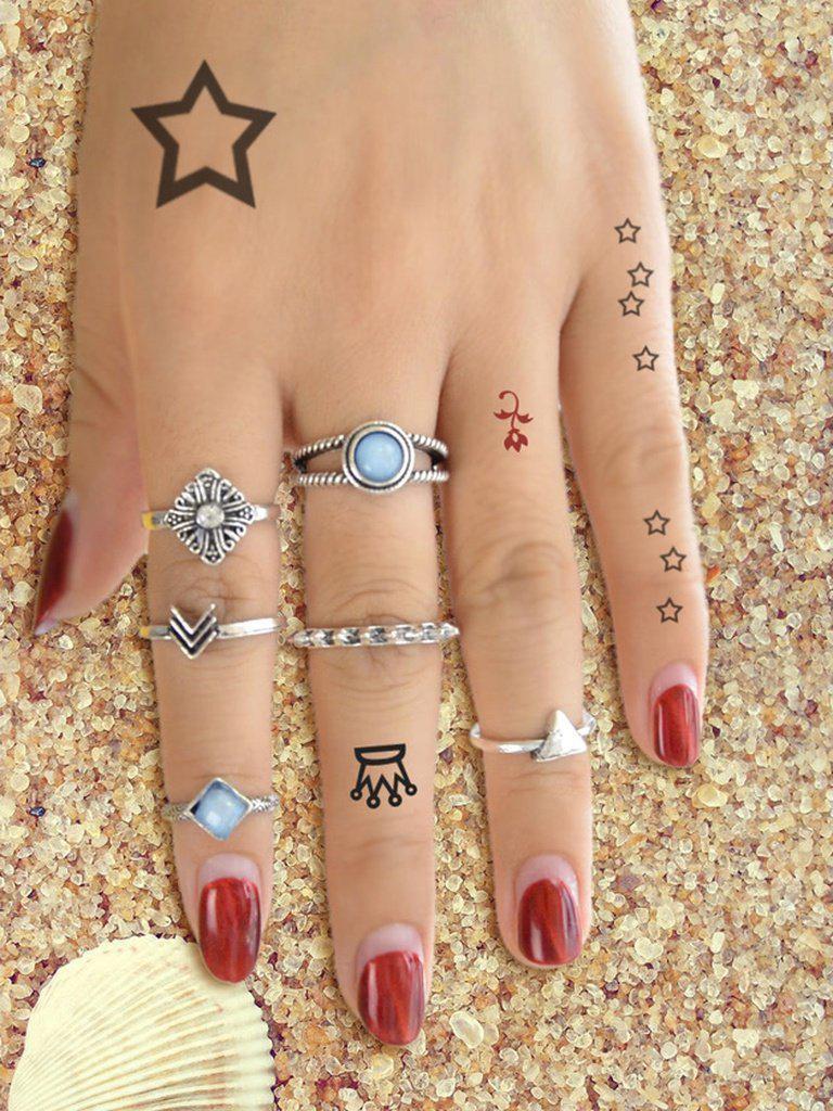 6 Pcs/Set Blue Beads Finger Ring-jewelry-Des Mess