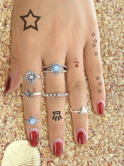 6 Pcs/Set Blue Beads Finger Ring-jewelry-Des Mess