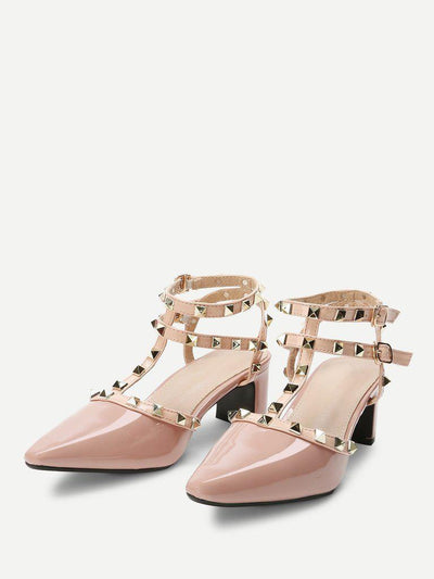 Rivet Detail Gladiator Chunky Heels-shoes-Des Mess