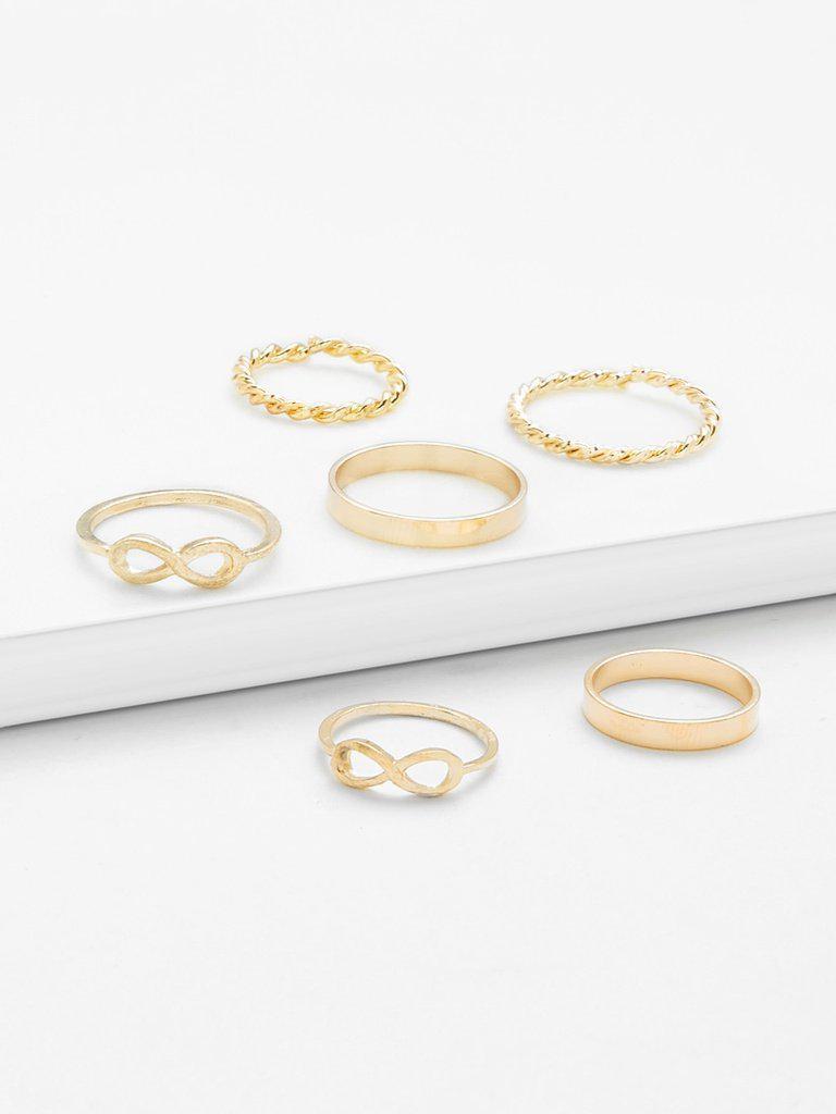 Number & Woven Design Ring Set 6Pcs-jewelry-Des Mess