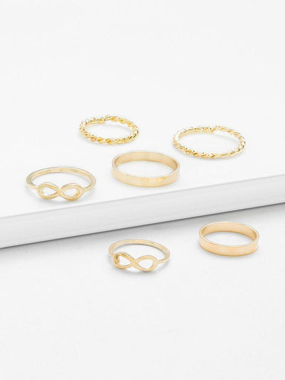 Number & Woven Design Ring Set 6Pcs-jewelry-Des Mess