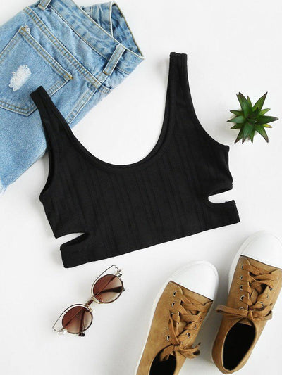 Cutout Ribbed Knit Sports Bra-sportswear-Des Mess