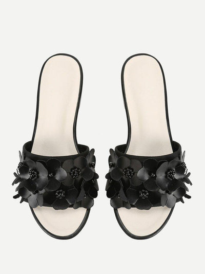 Flower Decorated PU Flat Sliders-shoes-Des Mess