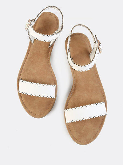Scalloped Trim Flat Sandals WHITE-shoes-Des Mess