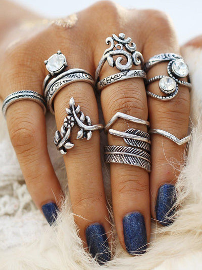 Heart & Leaf Design Ring Set 8pcs-jewelry-Des Mess