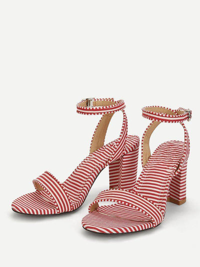 Striped Design Two Part Block Heeled Sandals-shoes-Des Mess