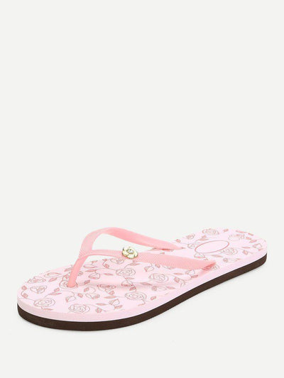 Rose Print Flip Flops-shoes-Des Mess