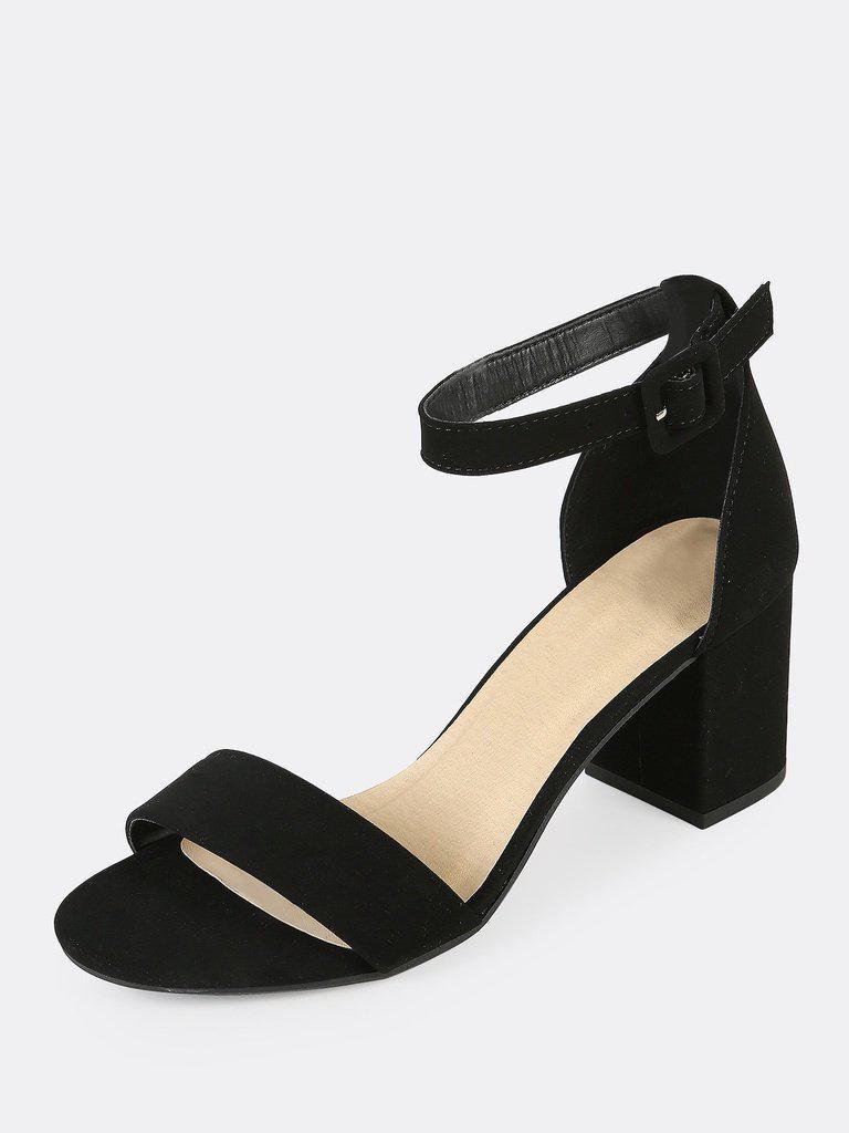Single Band Ankle Strap Chunky Low Heels BLACK-shoes-Des Mess