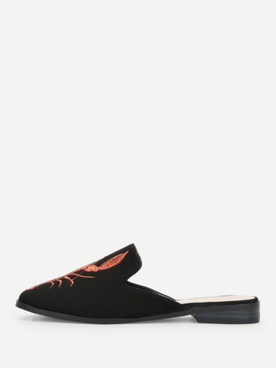 Shrimp Embroidery Flat Mules-shoes-Des Mess