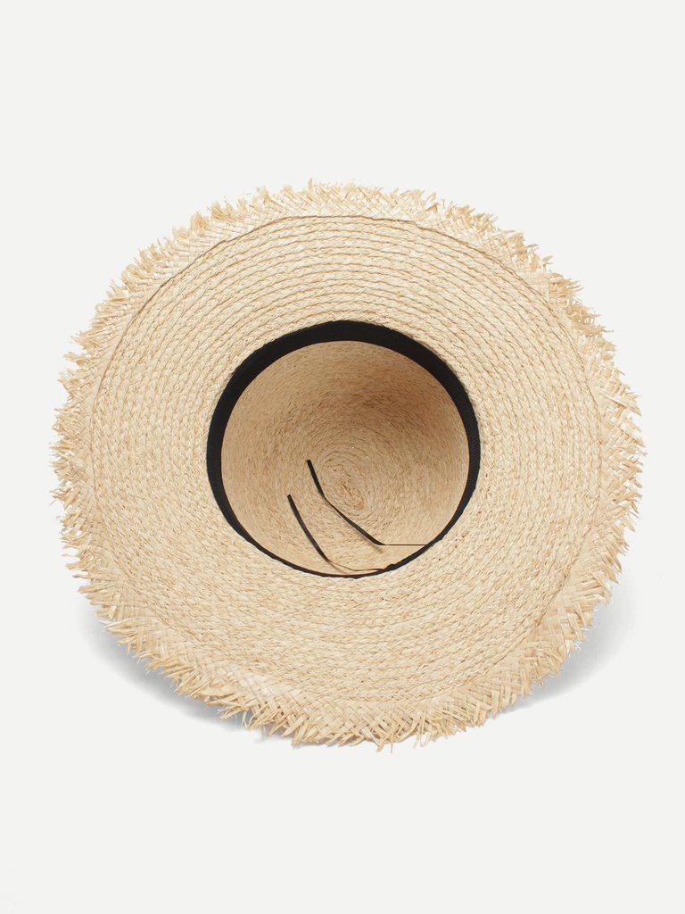 Bow Tie Frayed Trim Straw Hat--Des Mess