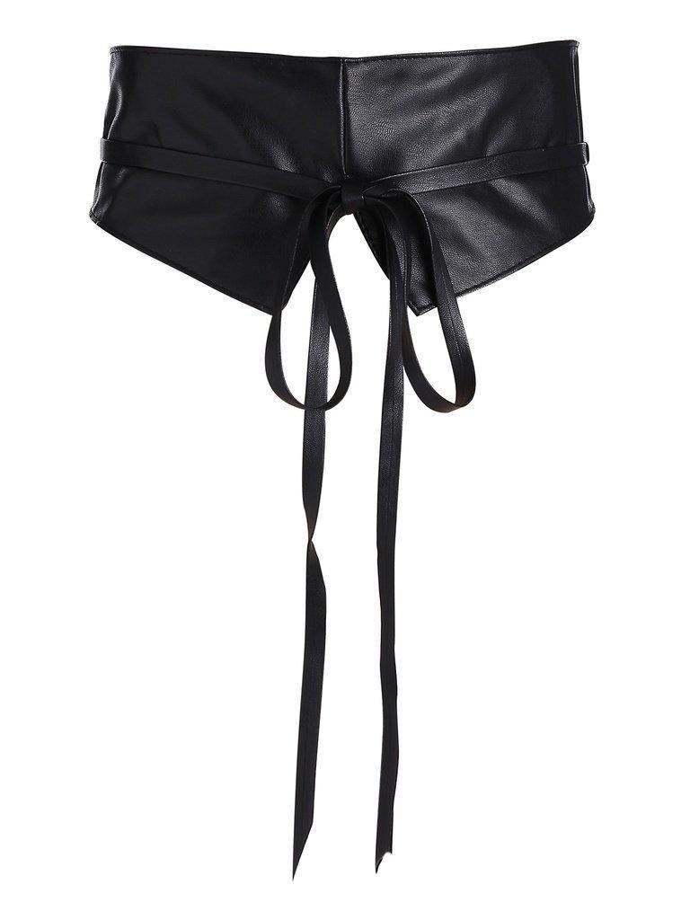 Tie Front Faux Leather Obi Belt-accessories-Des Mess