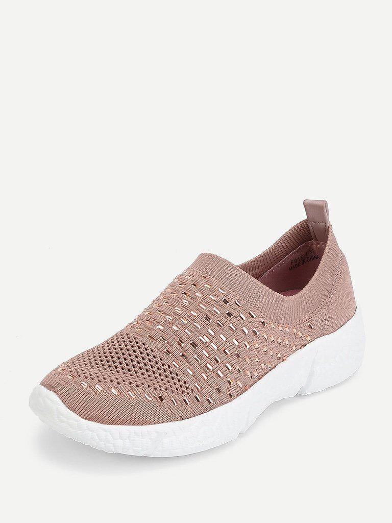 Rhinestone Decorated Slip On Sneakers-shoes-Des Mess