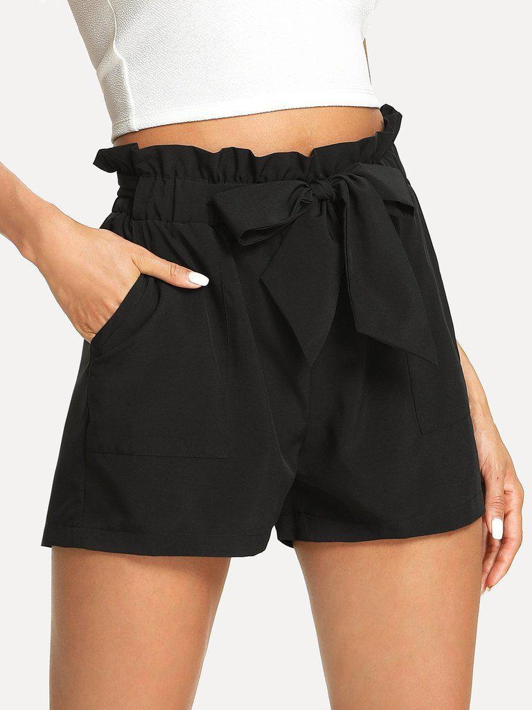 Self Belted Ruffle Waist Shorts-bottom-Des Mess