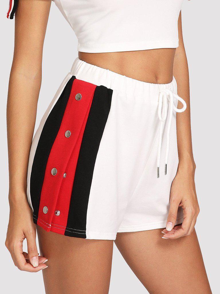 Side Striped Button Embellished Shorts-bottom-Des Mess