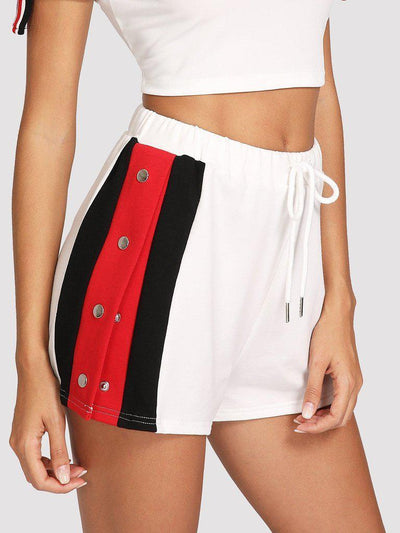 Side Striped Button Embellished Shorts-bottom-Des Mess