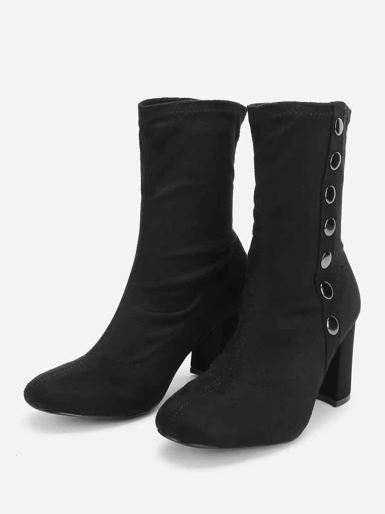 Side Button Block Heeled Suede Boots-shoes-Des Mess