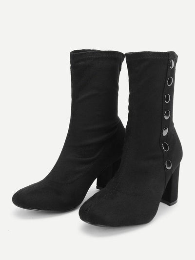 Side Button Block Heeled Suede Boots-shoes-Des Mess