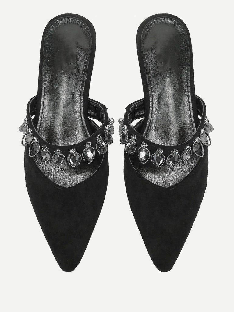 Pointed Toe Suede Flats With Rhinestone-shoes-Des Mess