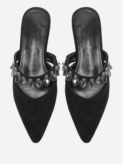 Pointed Toe Suede Flats With Rhinestone-shoes-Des Mess