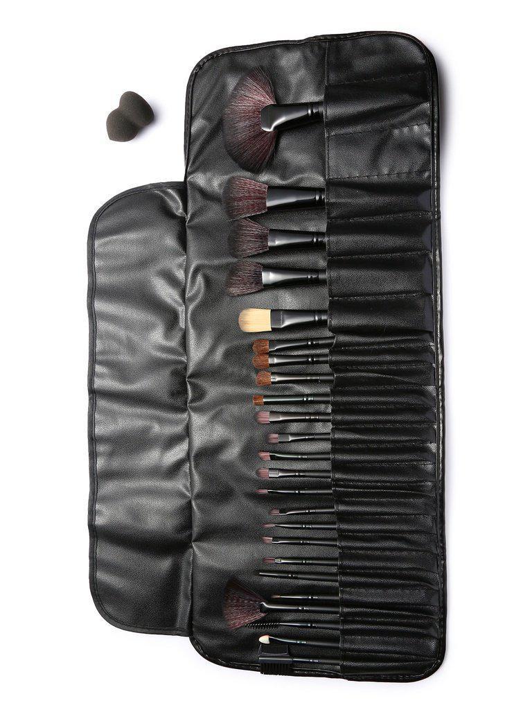 24Pcs Black Professional Makeup Brush Set with Leather Bag-makeup-Des Mess