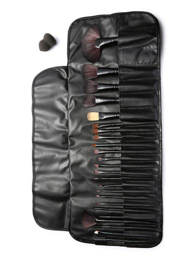 24Pcs Black Professional Makeup Brush Set with Leather Bag-makeup-Des Mess